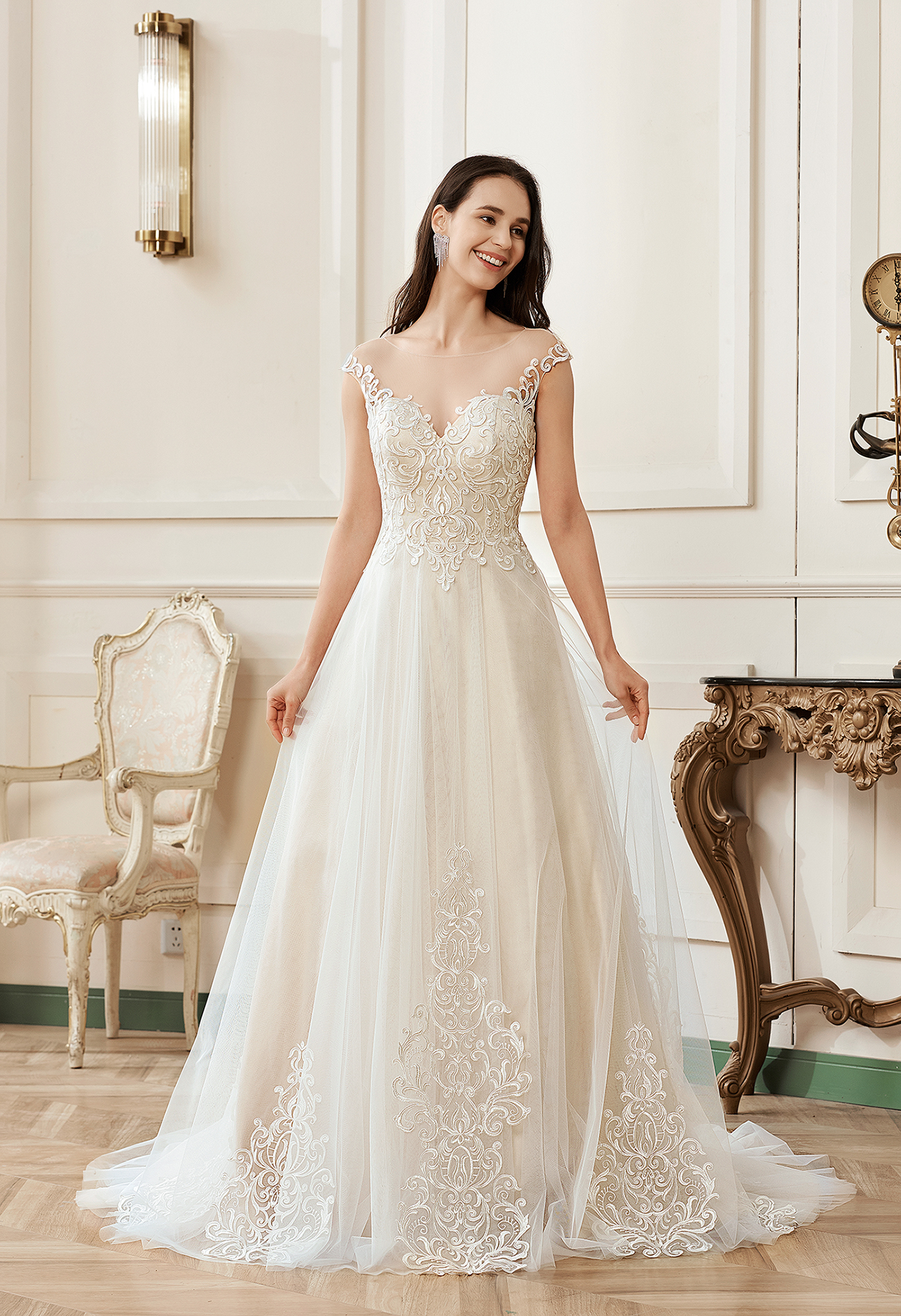 Illusion A Line Scoop Neckline Lace Bridal Gown Cairns Bridal